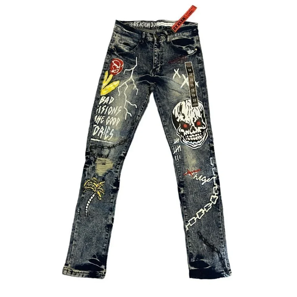 NWT Reason Skinny Jeans Move in‎ Silence Skateboard Streetwear 30Wx32L - Picture 3 of 13